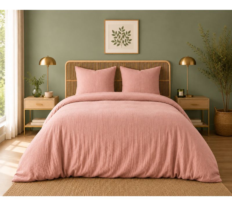 Parure De Lit En Gaze De Coton 260 X 240 Cm + 2 Taies 65 X 65 Cm Epure Blush