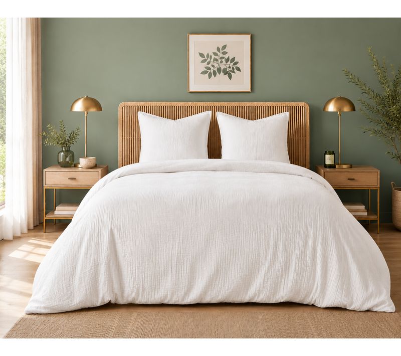 Parure De Lit En Gaze De Coton 260 X 240 Cm + 2 Taies 65 X 65 Cm Epure Blanc