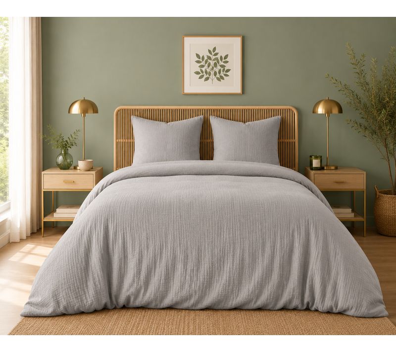 Parure De Lit En Gaze De Coton 260 X 240 Cm + 2 Taies 65 X 65 Cm Epure Perle