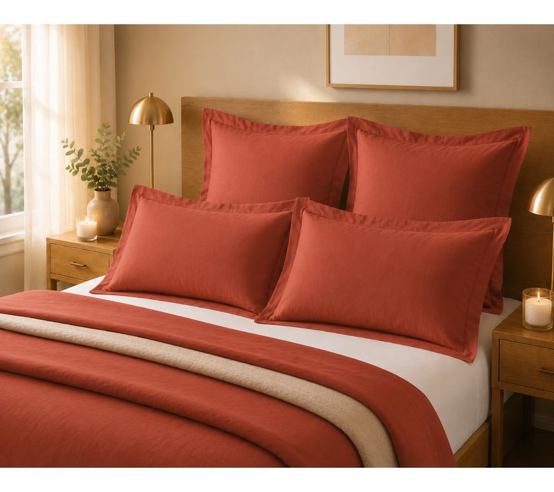 Lot De 4 Taies D'oreiller 100% Coton 57 Fils/cm² – 2 Taies 63 X 63 Cm + 2 Taies 50 X 70 Cm Orange