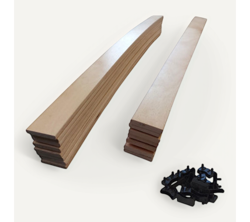 Lot De 15 Lattes + Embouts Pour Sommier Et Lit - 874x48x8 Mm - Bois Hêtre Durable - 7 Plis