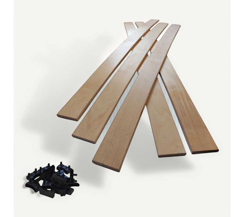 Lot De 5 Lattes + Embouts Pour Sommier Et Lit - 874x48x8 Mm - Bois Hêtre Durable - 7 Plis