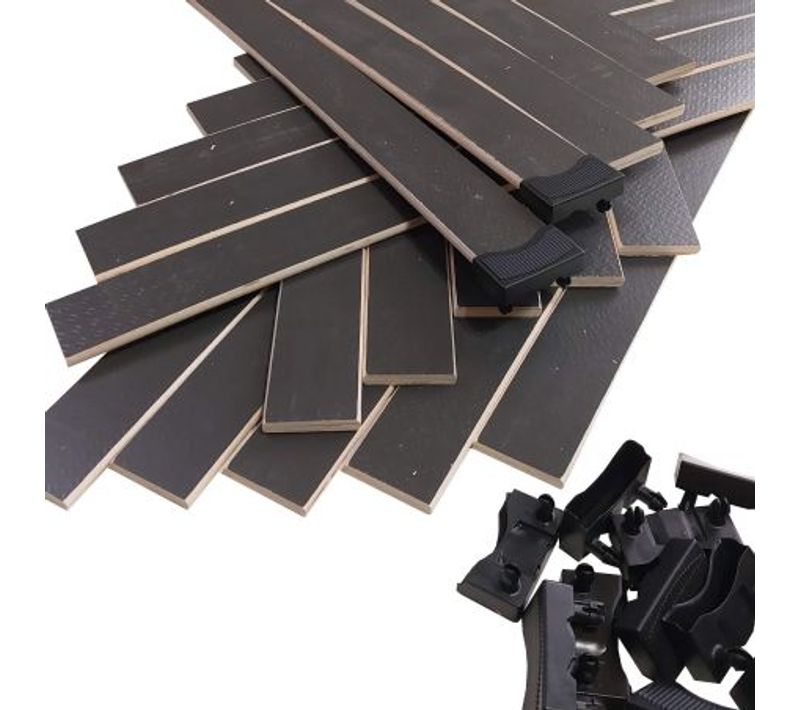 Lot De 15 Lattes Grises + Embouts Pour Sommier Et Lit - 680x48x8 Mm - Bois Hêtre Durable - 7 Plis