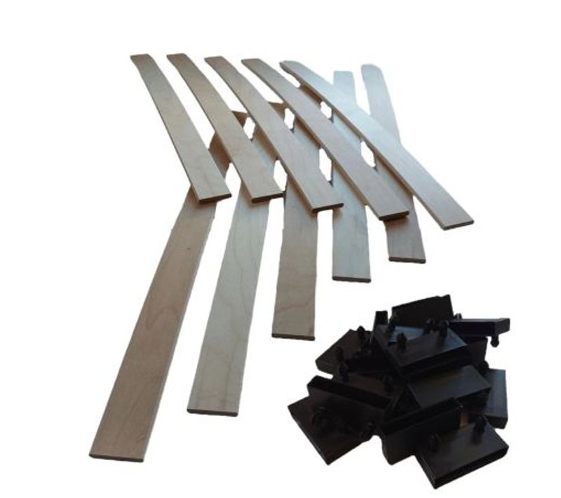 Lot De 10 Lattes + Embouts Pour Sommier Et Lit - 780x53x8 Mm - Bois Hêtre Durable - 7 Plis
