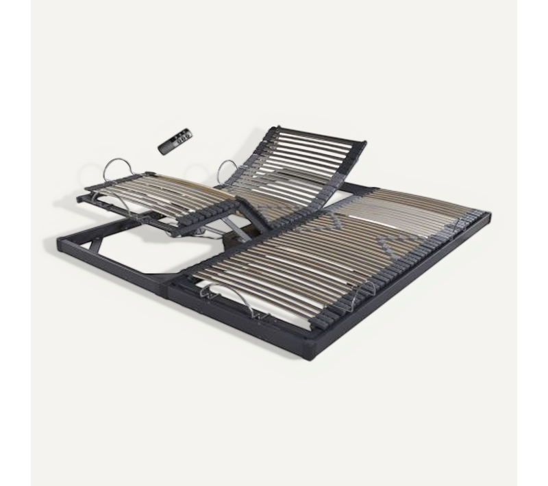 Sommier électrique S50 -lattes Bois -réglage Fermeté Zone Lombaires -2x90x200 -gris