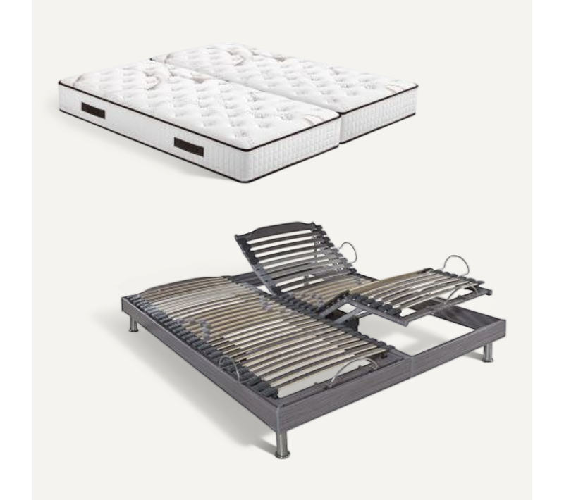 Ensemble Relaxation S62 + Matelas Mousse Myriade - 5 Zones - 2x80x200 - Gris