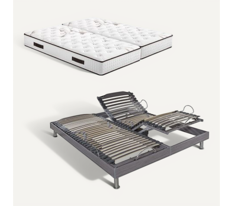 Ensemble Relaxation S62 + Matelas Latex Louxor - 5 Zones - 2x80x200 - Gris