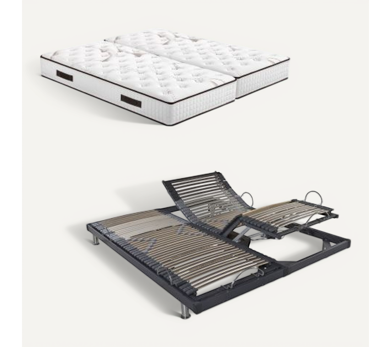 Ensemble Relaxation S50 + Matelas Latex Louxor - 5 Zones - 2x80x200 - Gris