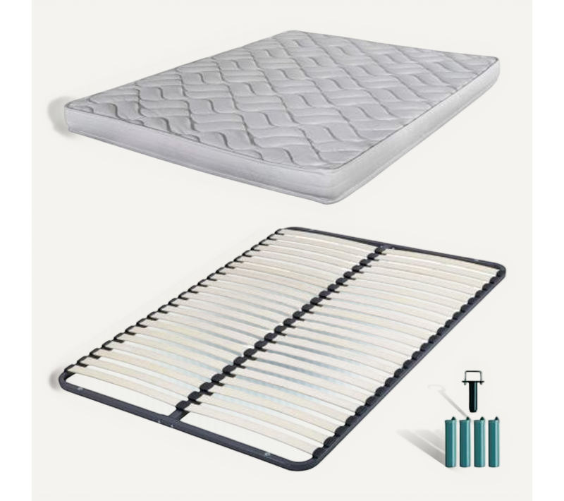 Matelas Mousse + Sommier Démonté 140x190 Melissa - Hauteur 13 Cm - Soutien Ferme