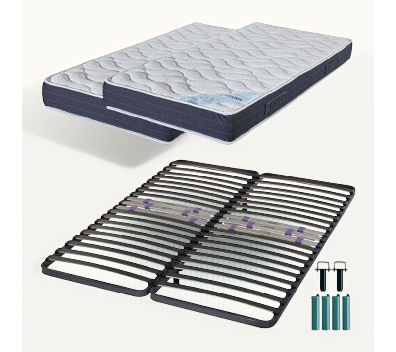 Matelas Mousse + Sommier Métal C223 160x200 Melior - Hauteur 20 Cm - Soutien Ferme