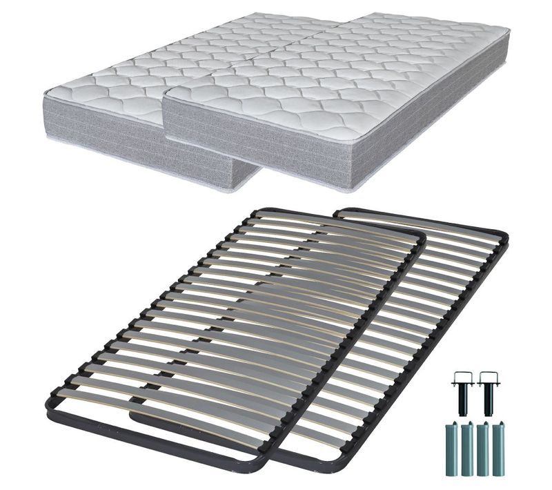 Matelas Mousse + Sommier Métal C220 2x90x200 Madere - Hauteur 24 Cm - Soutien Ferme