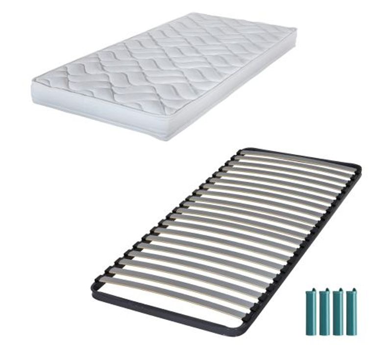 Matelas Mousse + Sommier Métal C220 80x190 Melissa - Hauteur 13 Cm - Soutien Ferme