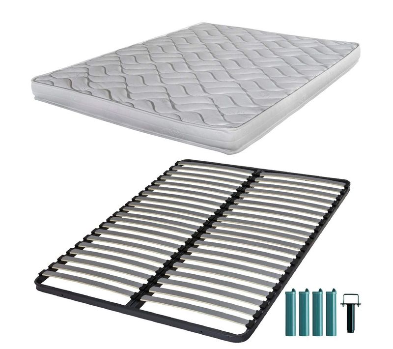 Matelas Mousse + Sommier Métal C220 140x190 Melissa - Hauteur 13 Cm - Soutien Ferme