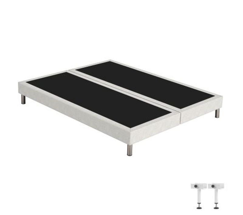 Sommier Tapissier + Pieds Sr15 Beige 2x80x200 Lattes Bois Massif - H.15 Cm