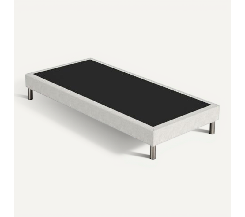 Sommier Tapissier + Pieds Sr15 Beige 90x200 Lattes Bois Massif - H.15 Cm
