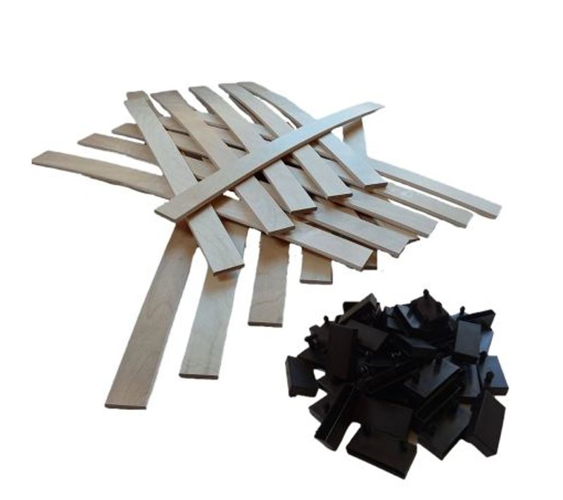 Lot De 50 Lattes + Embouts Pour Sommier Et Lit - 70 Cm - 700x53x8 Mm - Bois Hêtre Durable - 7 Plis