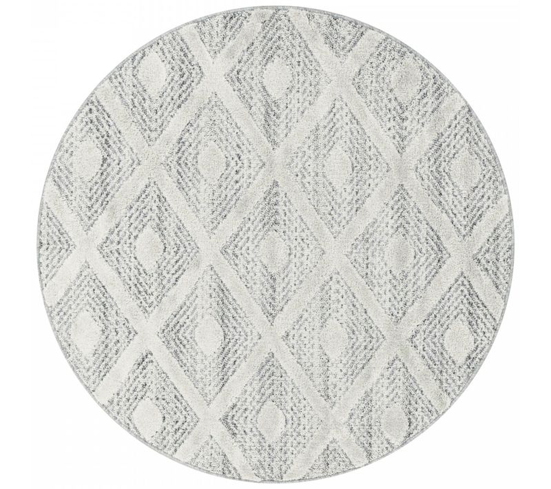 Melia - Tapis Berbère Rond à Relief - Crème 160 X 160 Cm