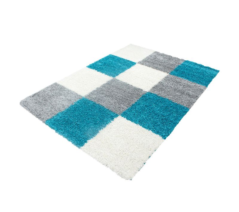 Shaggy - Tapis à Carreaux - Turquoise 200 X 290 Cm