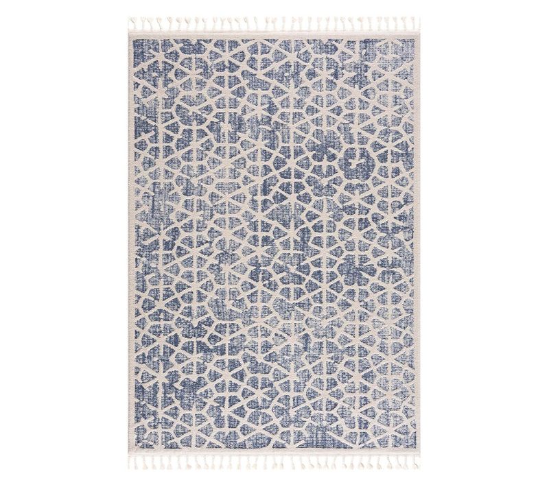 Flät - Tapis Scandinave à Franges Tressées Bleu Et Crème 160x230cm