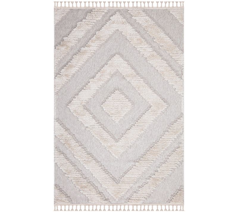 Tapis Boho Chic à Franges Tressées Crème,grisbleu 120x170cm