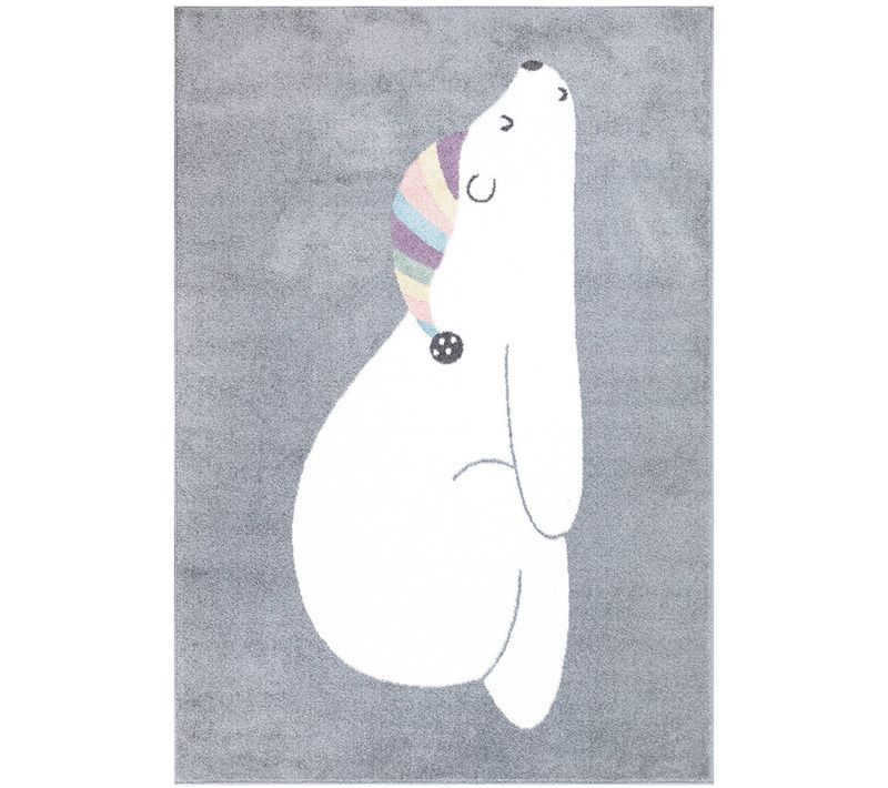 Tapis Pour Chambre D'enfant Gris Motif Ours Blanc 190x280cm