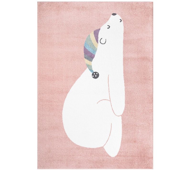 Tapis Pour Chambre D'enfant Rose Motif Ours Blanc 190x280cm