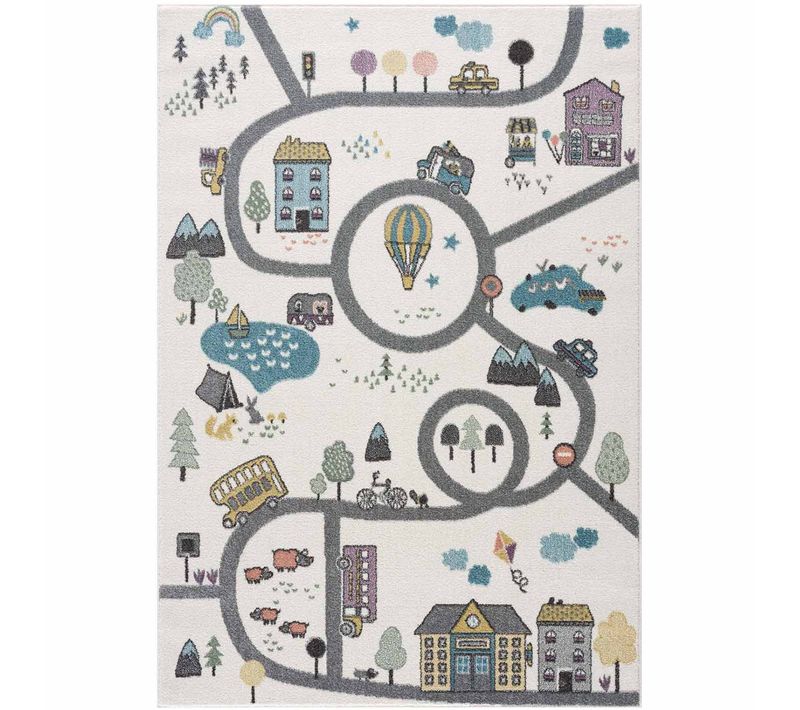 Tapis De Jeu Pour Chambre D'enfant Blanc Motif Route De L'école 80x150cm