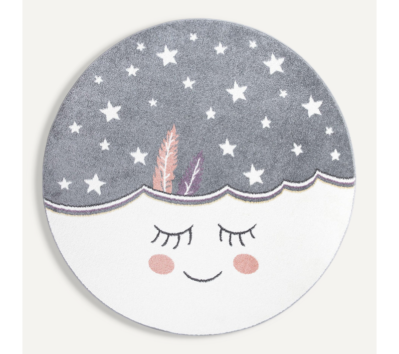 Tapis Rond Pour Chambre D'enfant Nuage Mignon Gris Et Blanc 160x160cm