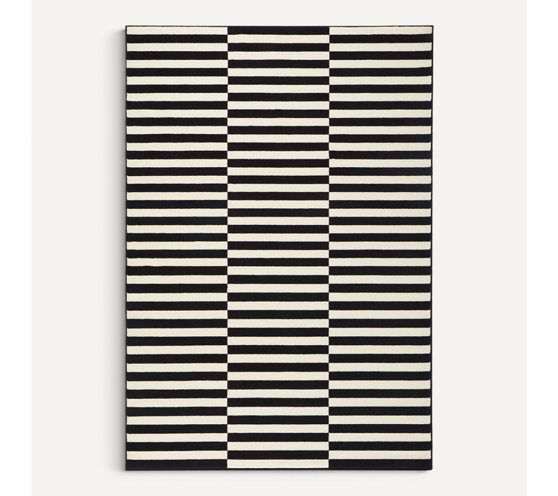 Tapis Tissé Plat Rayé Noir Et Blanc Malmö 80x200cm