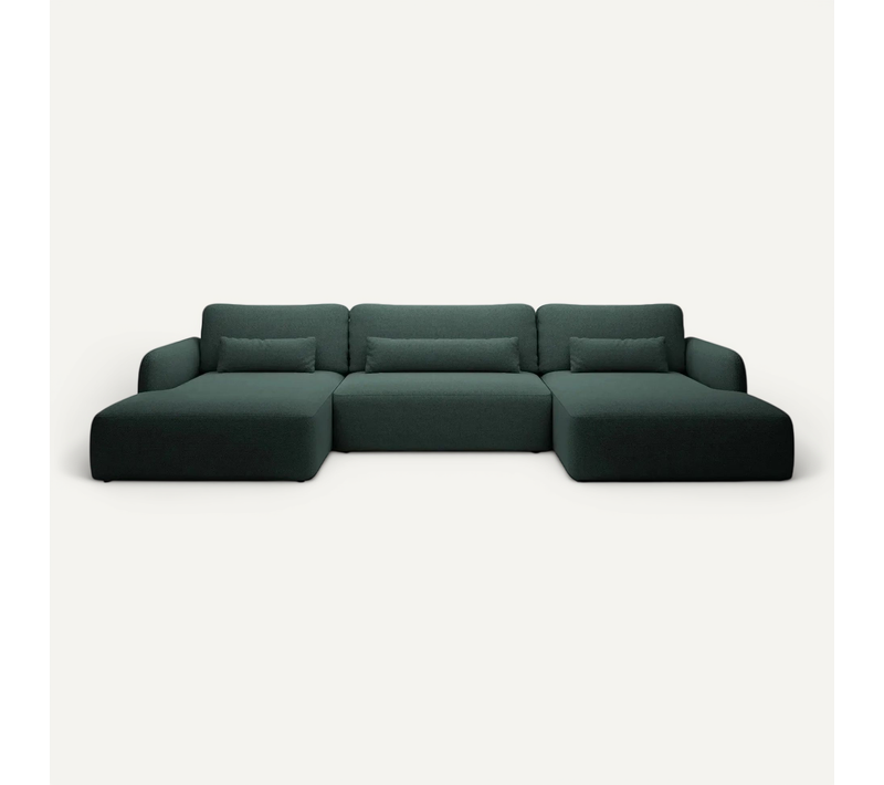 Gigi - Canapé Panoramique Convertible Tissu Bouclette 5 Places - Vert
