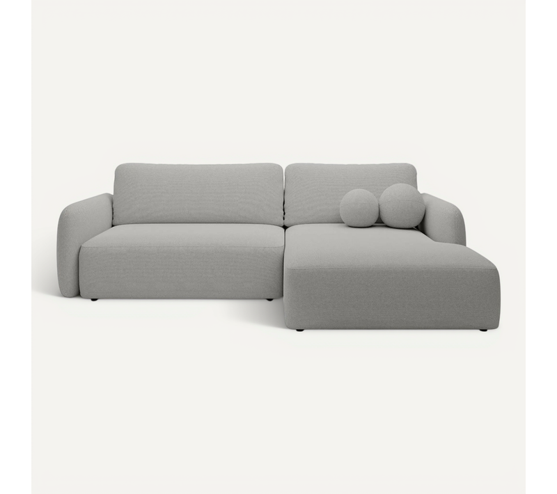 Gigi - Canapé D'angle Convertible Tissu Bouclette 4 Places - Gris Clair- Droit