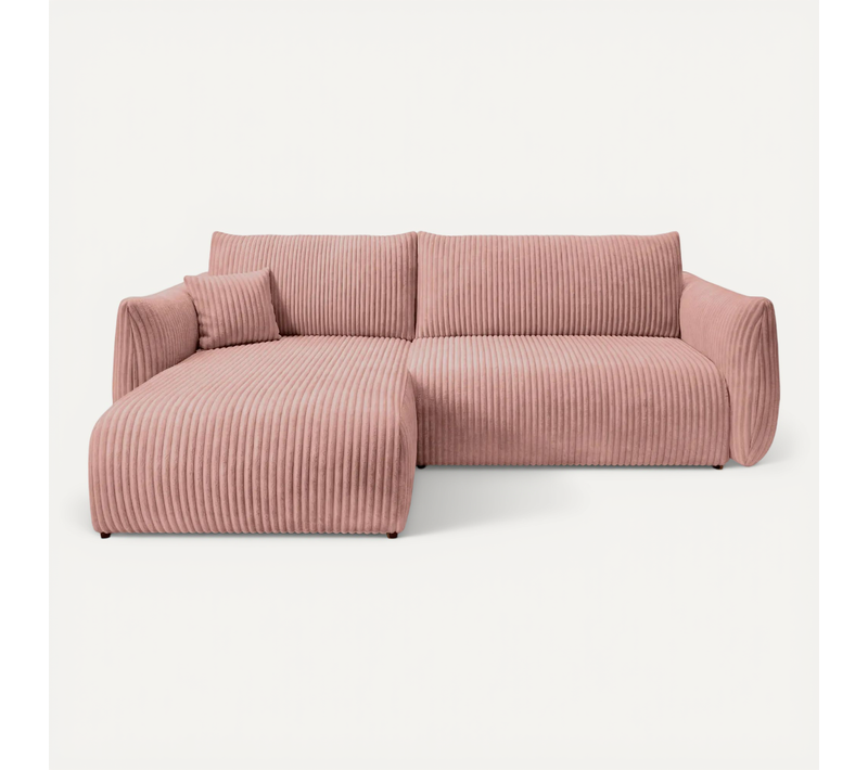 Elio - Canapé D'angle Convertible Gros Velours Côtelé 4 Places - Rose