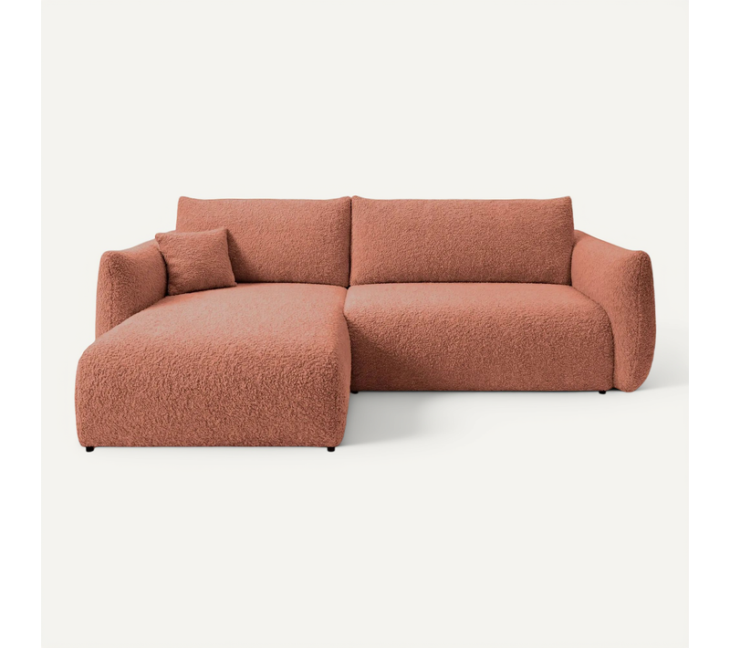 Elio - Canapé D'angle Convertible Tissu Bouclette 4 Places - Terracotta
