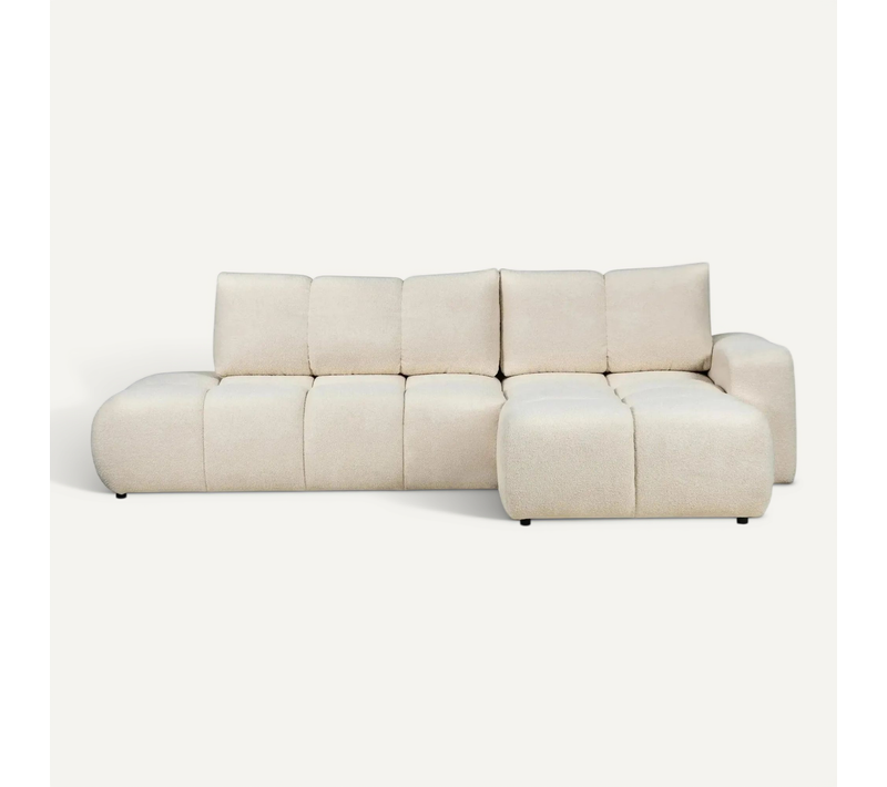 Constance - Canapé D'angle Convertible Tissu Bouclette 4 Places - Beige - Droit
