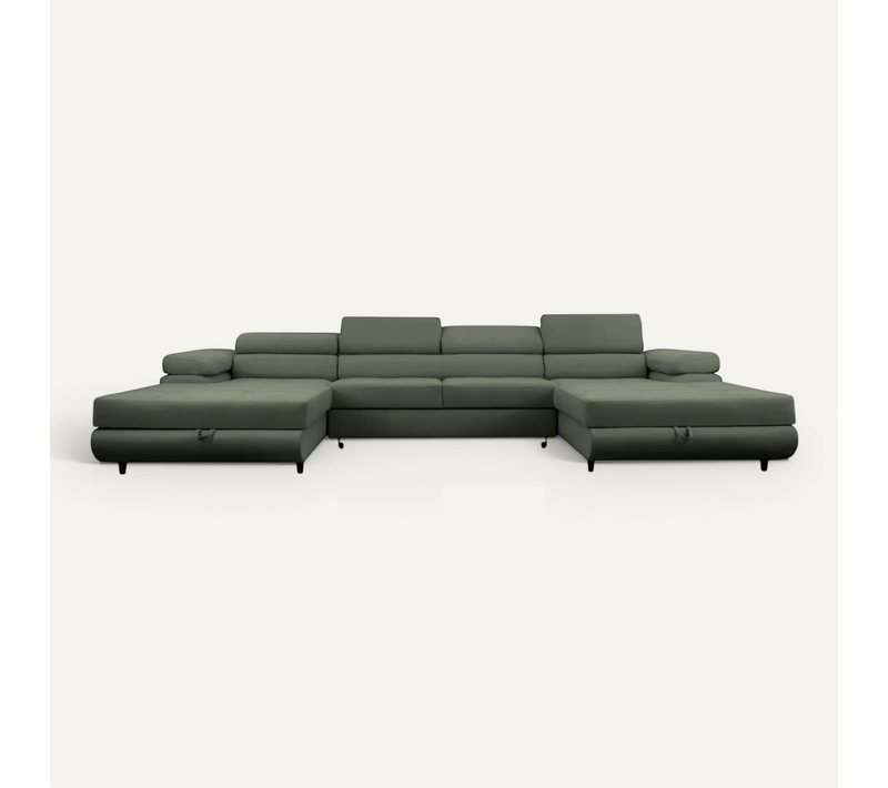 Charlie - Canapé Panoramique Convertible Tissu Chiné 5 Places - Vert