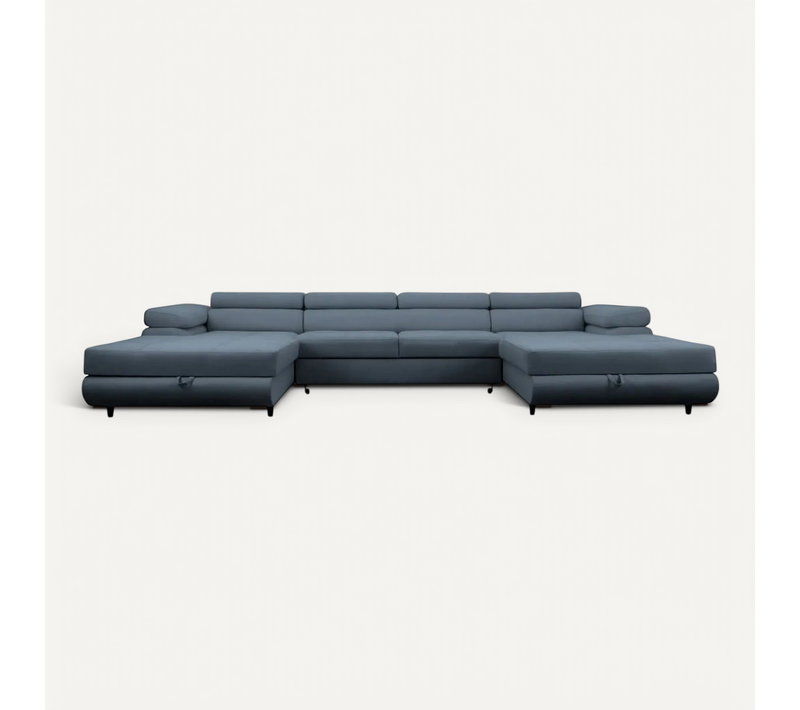 Charlie - Canapé Panoramique Convertible Tissu Chiné 5 Places - Bleu