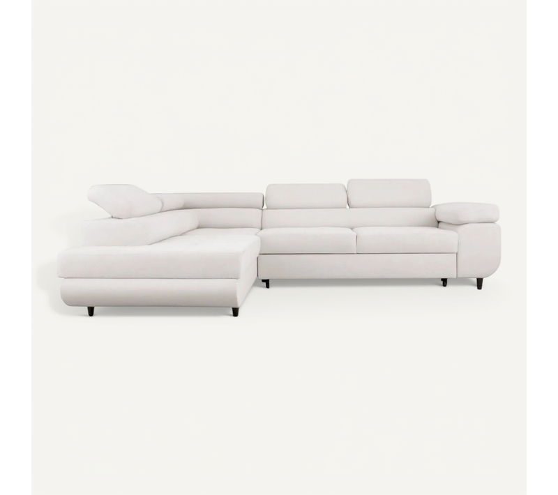 Charlie L - Canapé D'angle Convertible Tissu Lisse 4 Places - Beige - Gauche