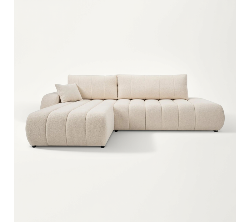 Celeste - Canapé D'angle Convertible Tissu Bouclette 4 Places - Beige - Gauche