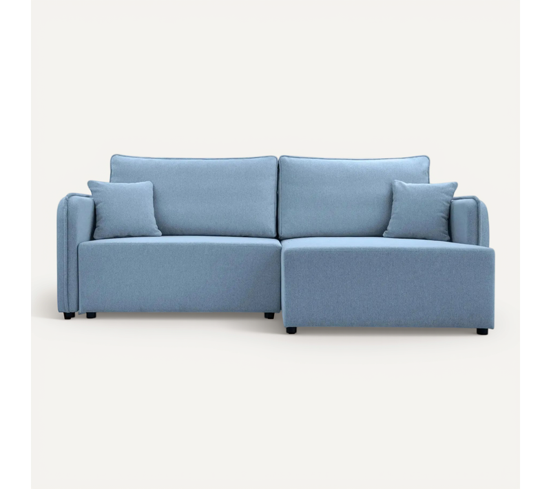 Bonnie - Canapé D'angle Convertible Tissu Lisse 3 Places - Bleu - Gauche