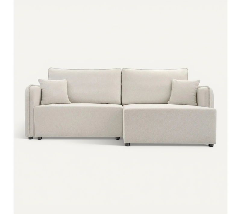 Bonnie - Canapé D'angle Convertible Tissu Lisse 3 Places - Beige - Droit