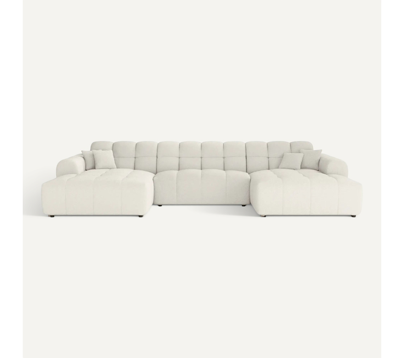 Alexia - Canapé Panoramique Tissu Bouclette 5 Places - Beige