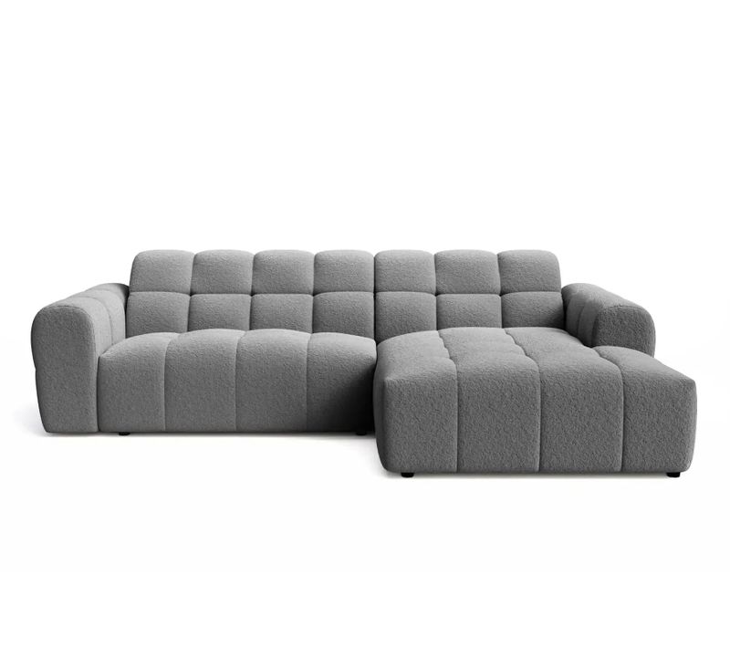 Alexia - Canapé D'angle Tissu Bouclette 4 Places - Gris Anthracite - Droit