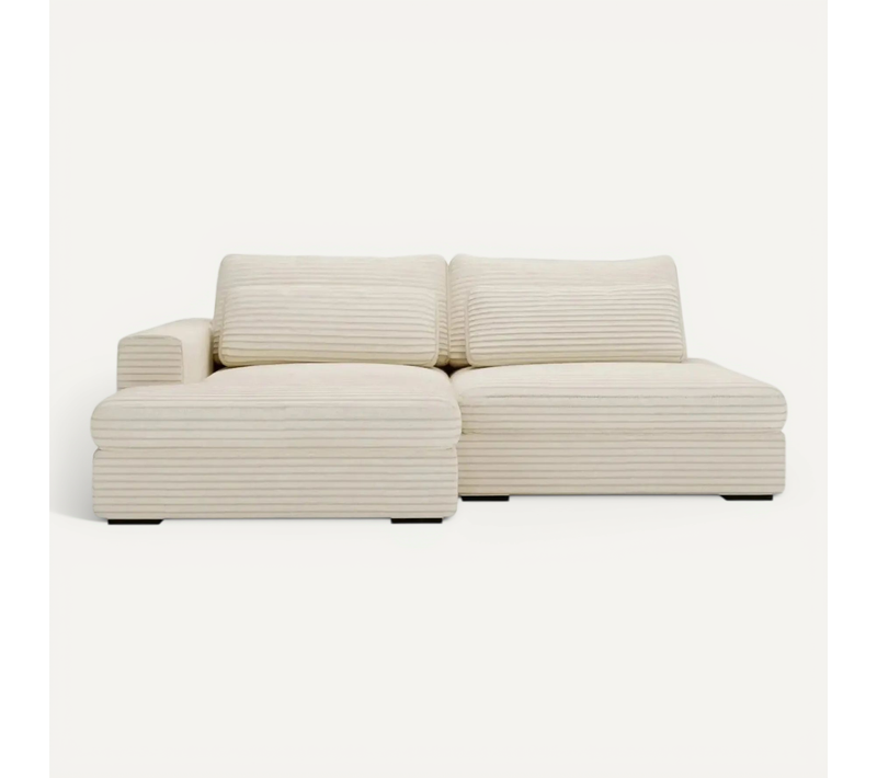 Agathe - Canapé D'angle Convertible Gros Velours Côtelé 4 Places - Beige - Droit