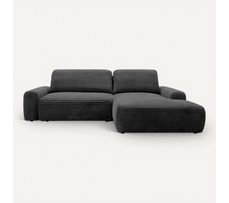 Olympe - Canapé D'angle Velours Cotelé 4 Places - Noir - Gauche