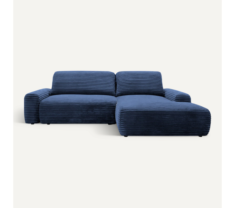 Olympe - Canapé D'angle Velours Cotelé 4 Places - Bleu - Gauche