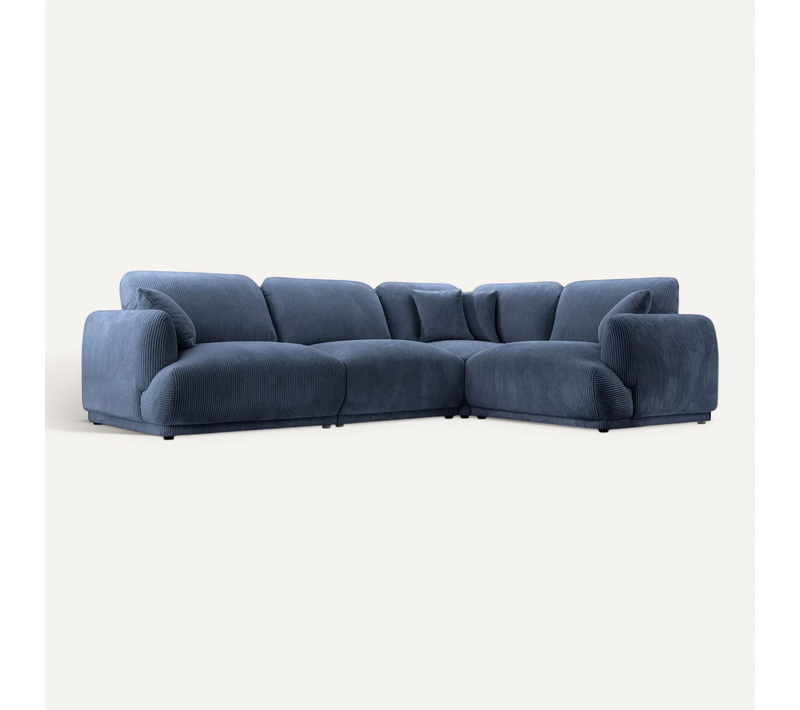 Rosalie L - Canapé D'angle Modulable Petit Velours Côtelé 4 Places - Gauche - Bleu