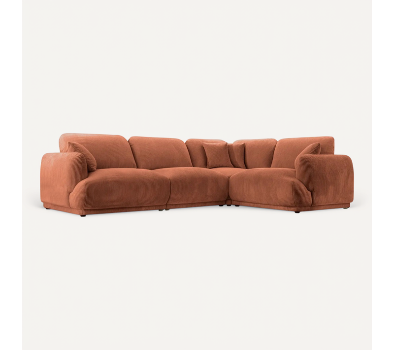 Rosalie L - Canapé D'angle Modulable Petit Velours Côtelé 4 Places - Gauche - Terracotta