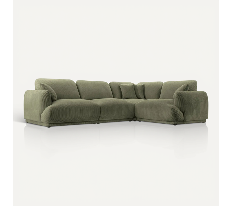 Rosalie L - Canapé D'angle Modulable Petit Velours Côtelé 4 Places - Gauche - Vert