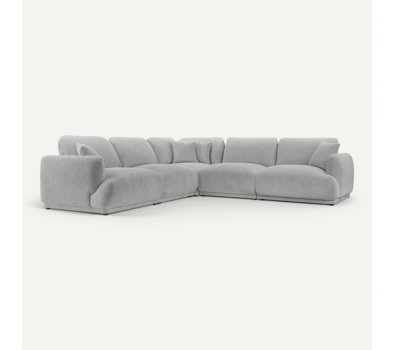 Rosalie L - Canapé D'angle Modulable Petit Velours Côtelé 4 Places - Droit - Gris Clair