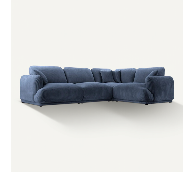Rosalie L - Canapé D'angle Modulable Petit Velours Côtelé 4 Places - Droit - Bleu